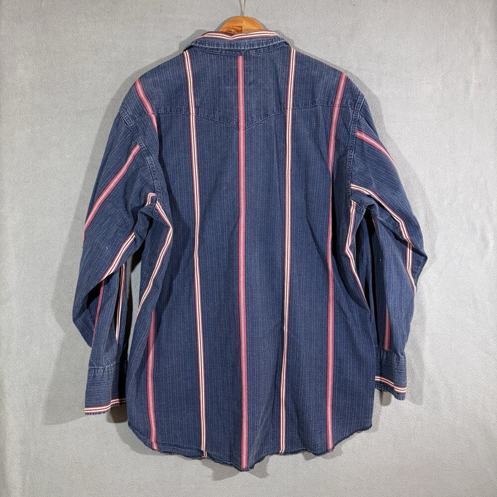Vtg Wrangler Brushpopper Shirt Size XL Blue Red Stripes Western MADE IN USA - Picture 4 of 8